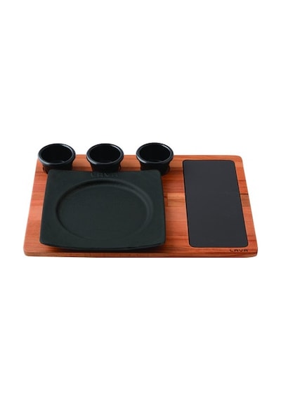 Lava Servis Tabağı Kare Ahşap Döküm Stand 21 X 21 Cm Siyah