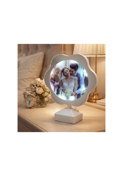 Led Işıklı Sihirli Papatya Ayna 21,5x18cm Beyaz Fotoğraflı Kişiselleştirebilir Ürün Sarı
