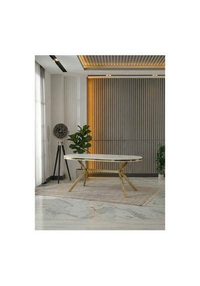 Zae Mdf Yemek Masası 90x170 Cm Beyaz Mermer/gold Beyaz Mermer/gold