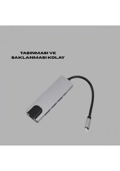 8 Portlu Type-c Hub 4k Hdmı Usb 3.0 Sd Kart Okuyucu Rj45 Ethernet Çoklu Bağlantı Adaptörü