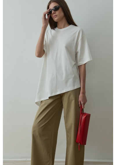 Suud Collection Ekru Asimetrik Oversize Tişört