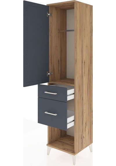 Hyperion Dolap Tek Raflı 2 Çekmeceli Tek Askılı 44x44x195 Çam-antrasit Atlas Çam