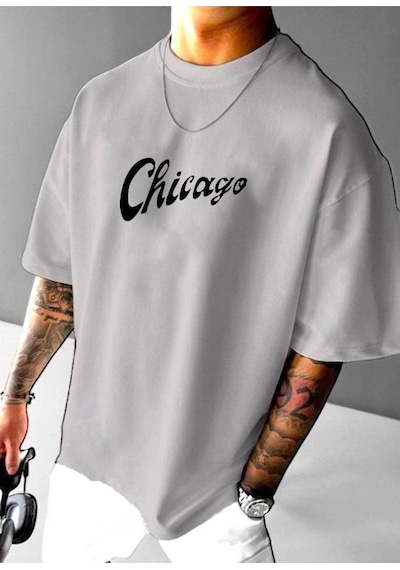 Chıcago Bulls Baskılı Oversize Tişört Gri