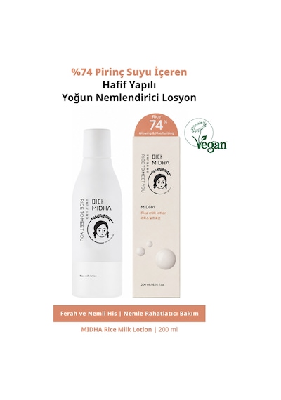 Midha %74 Pirinç Suyu İçeren Hafif Yapılı Yoğun Nemlendirici Losyon 200 ML