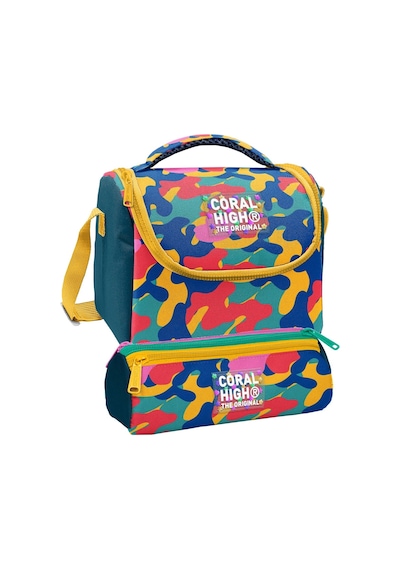 Coral High Beslenme Çantası Ve Üç Gözlü Kalemlik Seti - Renkli Kamuflaj Desenli Unisex 37132 Sarı - Yeşil