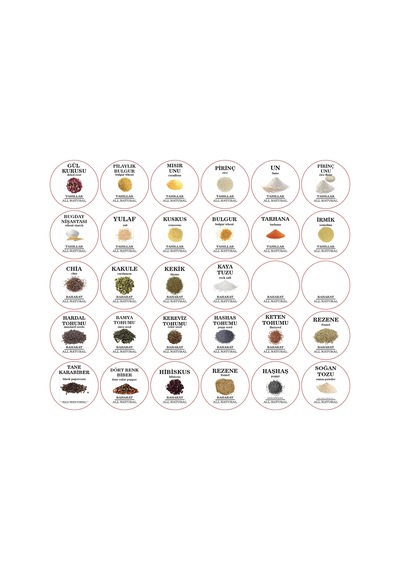 Renkli Kavanoz Etiket Seti - 114 Adet Baharat, Bakliyat, Ot Ve Kuruyemiş Etiketi - 5cm Folyo Sticker Siyah