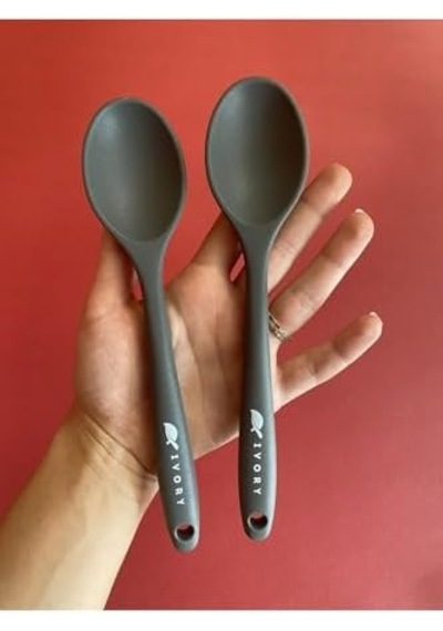 Silikon Kısa Derin Kaşık, 20 Cm, Isıya Dayanıklı, Gri, 2 Adet