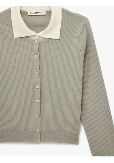 Koton Uzun Kollu Basic Düğmeli Slim Fit Gömlek Yaka Hırka Gri 6sal90018ıt Gri
