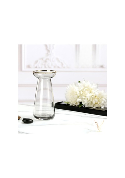 Alto Şeffaf Gold Detaylı Cam Vazo - 18 Cm Şeffaf
