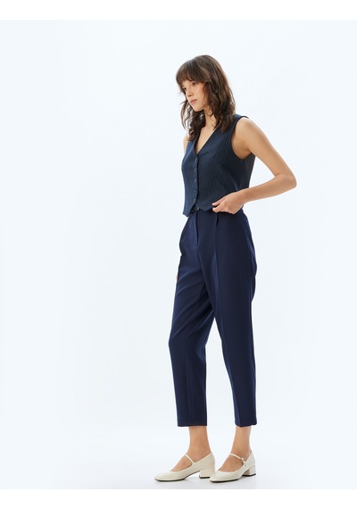 Koton Kısa Paça Cigarette Pantolon Yüksek Bel Slim Fit Lacivert 5wak40104uw Lacivert