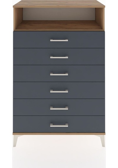 Hyperion Dolap Tek Raflı 6 Çekmeceli 88x44x134 Çam-antrasit Atlas Çam