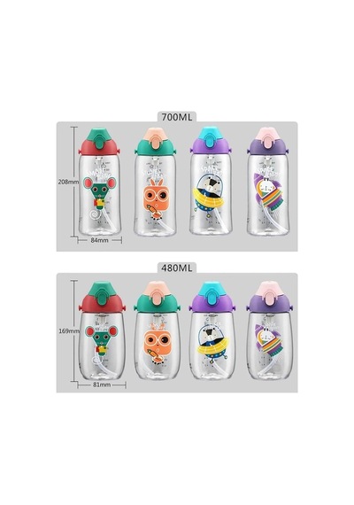 Küçük Boy 480ml Kılıflı Askılı Pipetli/pipetsiz Iki Ayrı Kapaklı Tritan Çocuk Matarası 6955482320247 Diğer