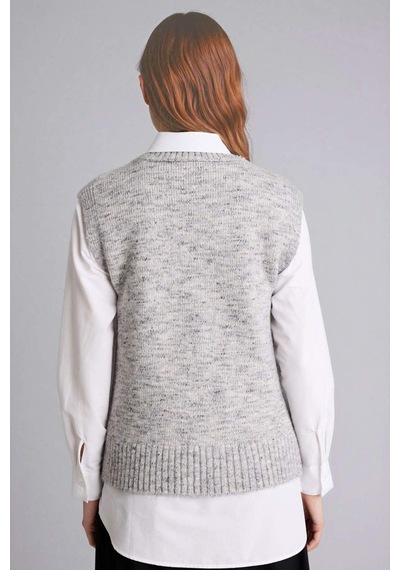 Defacto Regular Fit Bisiklet Yaka Triko Yelek G6359ax26spgr76 Gri-gr76