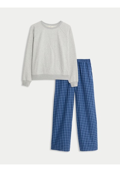 Marks & Spencer Supersoft Kareli Pijama Takımı Gri