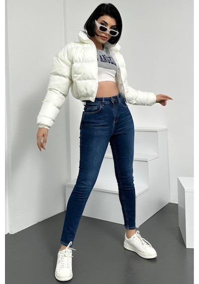 HLT Jeans Kadın Mavi Süper Skinny Fit  Esnek Likralı Yüksek Bel Denim Jean Kot Pantolon HLTJENNİE-STEVE Mavi