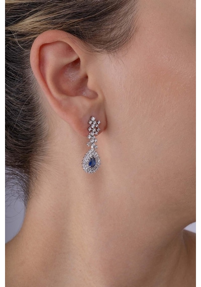 Gümüş Pazarım Hürrem Sultan Modeli Safir Taşllı Damla Motifli 925 Ayar Gümüş Küpe Diğer
