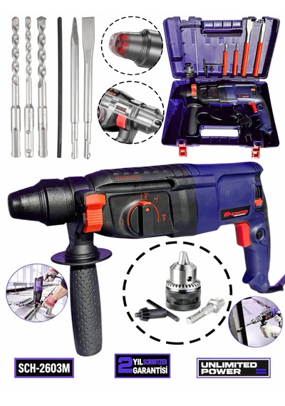 Schmıtzer 3'lü Set Sch-2603m Pro 850 W Sds Plus Metal Şanzuman Profesyonel Darbeli Matkap Kırıcı Delici 26mm Hilti