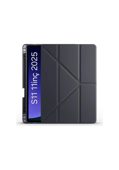 S11 2025 11 İnç Tablet Sm-x730/x736 İçinile Uyumlu Üçgen Kalem Bölümlü Standlı Uyku Modlu Akıllı Kılıf Siyah Sku: Zeusb0gfx8h94n Arka Kapak
