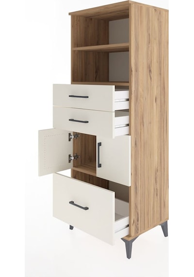 Hyperion Dolap 3 Raflı 3 Çekmeceli 2 Kapaklı 60x44x163 Çam-ay... Çam