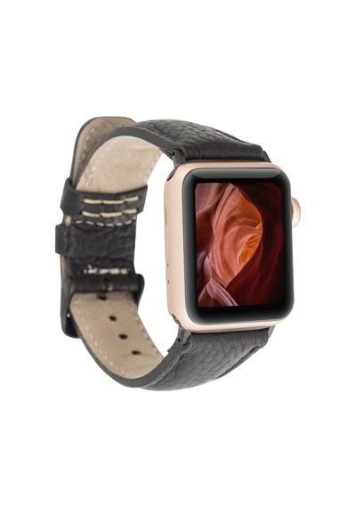 Apple Watch Uyumlu Deri Kordon 42-44-45mm Fl1 Siyah Diğer