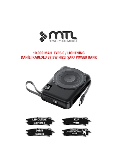 Magsafe Uyumlu 3in1 37,5 Watt Hızlı Şarj Powerbank Watch Ve Airpods Şarj Destekli Mt4580 Siyah