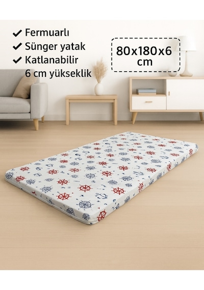 Sünger Yatak 80x180x6 Cm, Yer Yatağı, Balkon Sedir Yer Minderi,şantiye,karavan,deprem Yatağı-marin