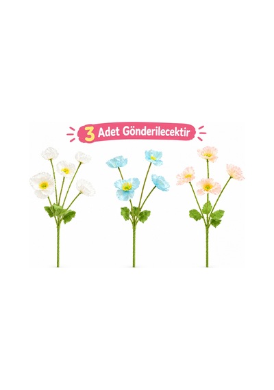 Yapay Gelincik Dalı 3'lü Set Beyaz-somon-gök Mavisi Çok Renkli Çok Renkli