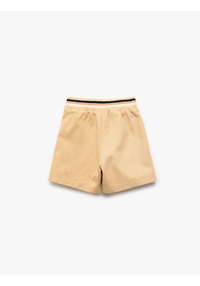 Koton Pamuklu Gabardin Yüksek Bel Çizgili Pileli Şort Etek Bej 5skg40137aw Ekru