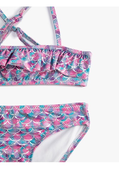 Koton Bikini Takımı Fırfırlı İnce Askılı Mavi Desenli 3skg00002bm Mavi