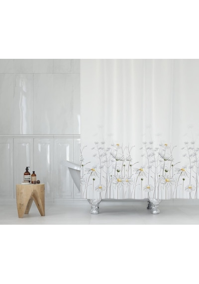 Zethome Tropik Banyo Duş Perdesi 8441 Tek Kanat 1X180X200 Beyaz