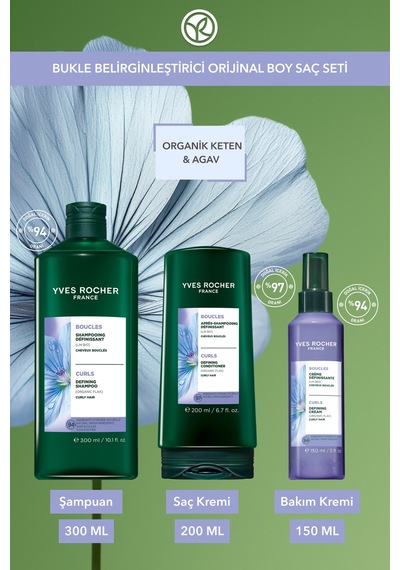 Yves Rocher Bukle Belirginleştirici Orjinal Boy Saç Seti- Şampuan 300 Ml & Saç Kremi 200 Ml & Bakım Kremi 150ml