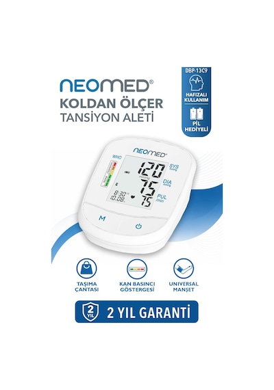 Neomed Dbp-13c9 Pratik Hafızalı Üst Koldan Dijital Tam Otomatik Tansiyon Aleti