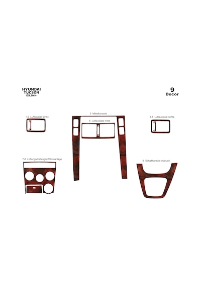 Hyundai Tucson Torpido Kaplama 2004-2010 9 Parça Maun