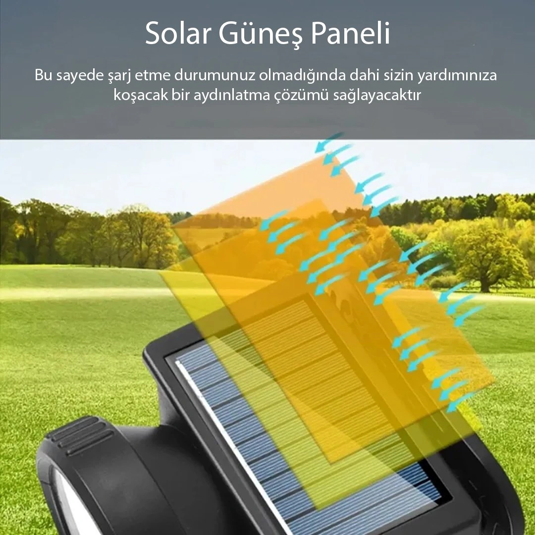 Powermaster Wh-8868b Cob Led Solar Şarjlı Kafa Lambası Siyah