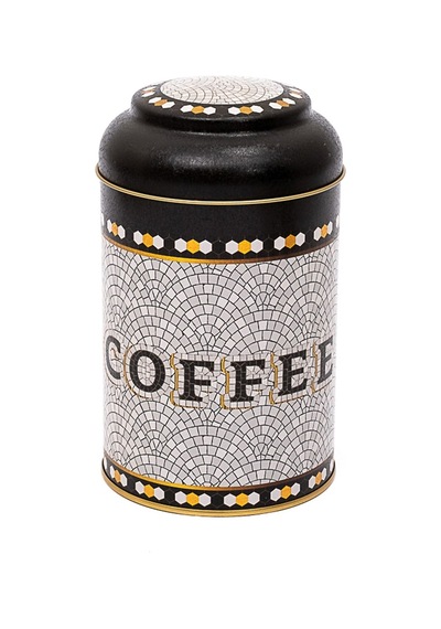 Mosaic Coffee Desenli Yuvarlak Metal Kutu, 10.5 X 15 Cm, 1.1 Lt
