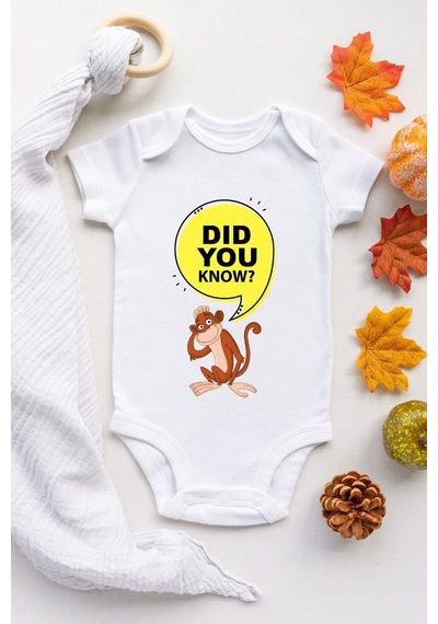 Babylimon Dıd You Know Desenli Kısa Kol Unisex Body Beyaz - 104949301 Beyaz