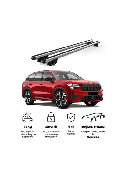 Kanca Skoda Kodiaq 2017 Ve Sonrası Uyumlu Gri Kilitli Ara Atkı 120cm Port Bagaj Tavan Barı