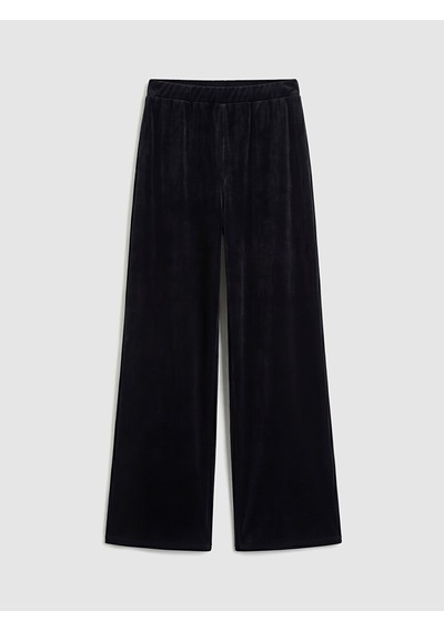 Lcwaıkıkı Basic Siyah Beli Lastikli Geniş Paça Kadın Kadife Pantolon