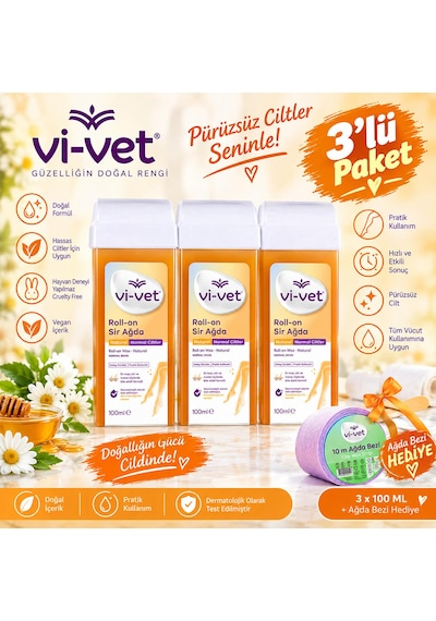 Vi-vet Roll-on Naturel Sir Ağda 100 Ml X 3 Adet