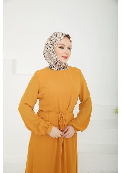 Armine Trend Etek Ucu Tül Desenli Fermuarlı Elbise-hardal-25yt924 Hardal