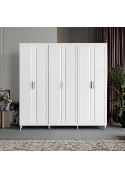 Milas 6 Kapaklı Komple Mdf Beyaz Gardırop Elbise Dolabı