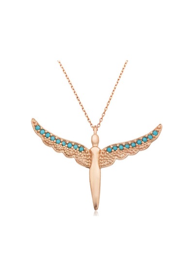 925 Ayar Gümüş Rose Gold Melek Kanadı Kadın Kolye Renkli