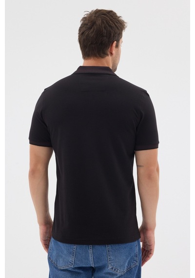 Siyah-mürdüm Polo Yaka Pike Kısa Kol Slim Fit %100 Pamuk Tişört 1011260171 Siyah - Mürdüm