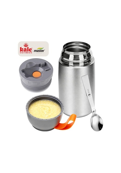 Kale Master 650 Ml Çelik Yemek Termosu 304 Paslanmaz Çelik Termal Yemek Kabı, Katlanabilir Kaşıklı Ve Taşıma Kulplu-497 Gümüş