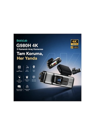 360+ Botslab G980h Pro 4k 3 Kameralı Wifi+gps Akıllı Araç İçi Kamera +170 Geniş Açı+süper Kapasitör+sesli Kontrol+gece Görüşlü 128gb Hafıza Kartı Hediyeli