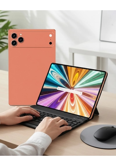 Android Tablet Klavyeli Set Stylus Kalem Kılıf Cam Dahil Turuncu