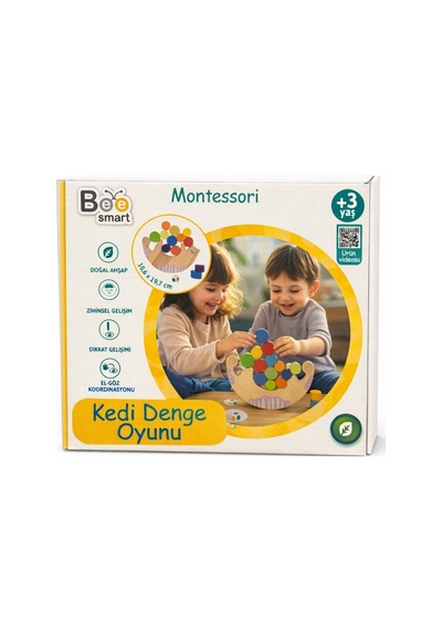 Montessori Kedi Denge Oyunu Ahşap Denge Oyuncağı 3+ Yaş