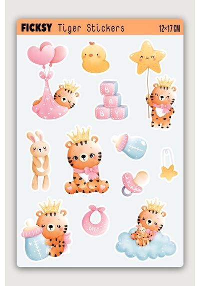 Sevimli Kaplan Sticker Seti - 12 Adet Etiket Çıkartma Diğer