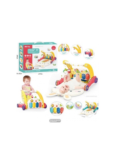 Piyanolu 2 İn 1 Kırmızı Oyun Halısı Bebek Yürüteci Ve Tavşan Desenli