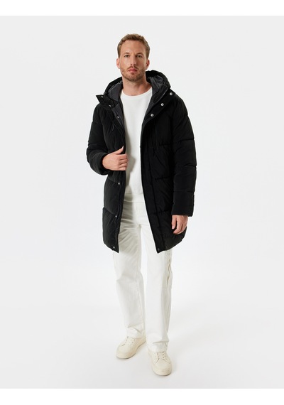 Koton Anorak Mont Kapşonlu Slim Fit Fermuarlı Cep Detaylı Siyah 5wam00004hw